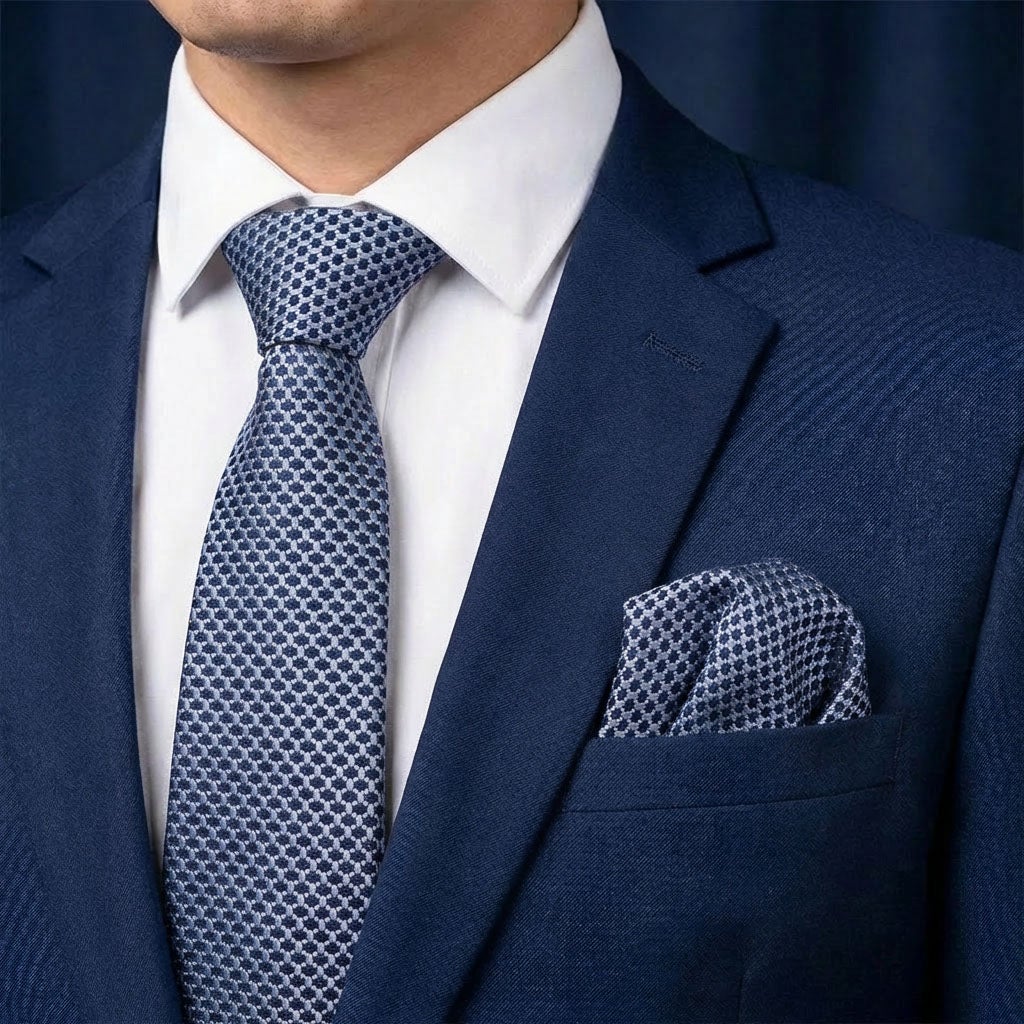 Sidenslips och näsduk 19732, mönstrad marin