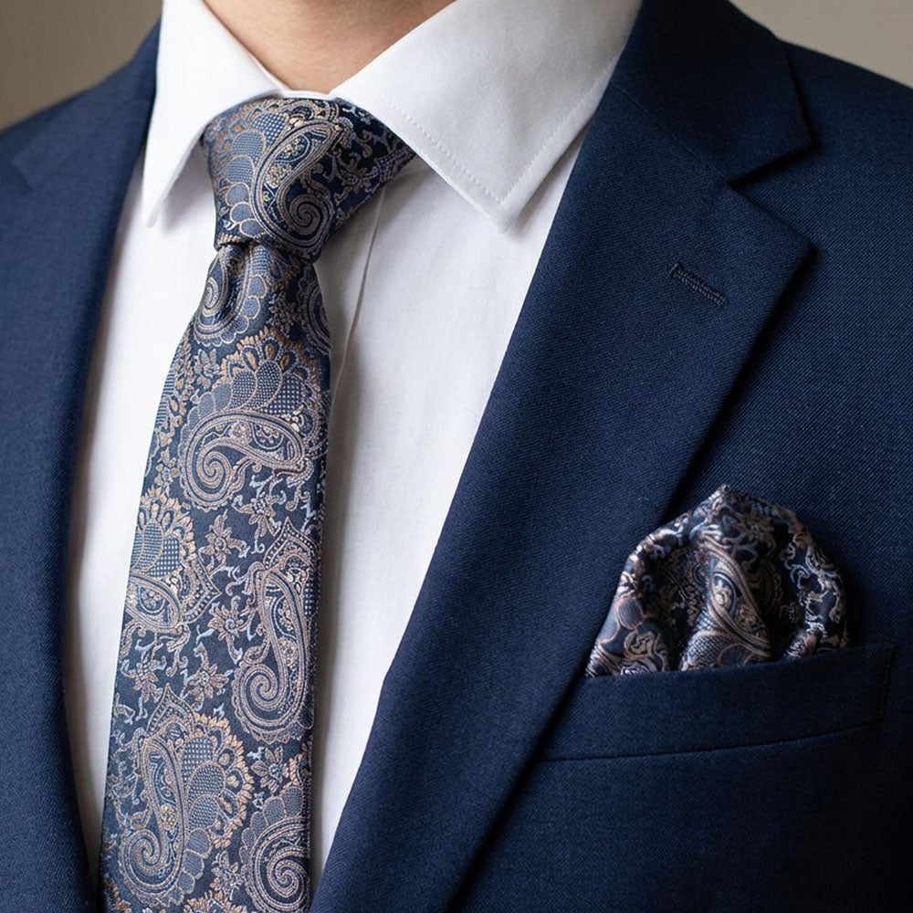 Sidenslips och näsduk 19744, mönstrad jeansblå