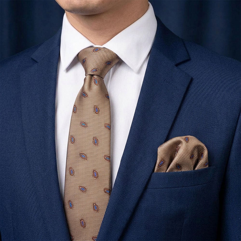 Slips och näsduk 6068, mönstrad beige