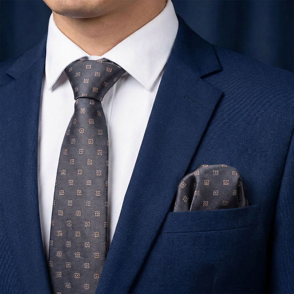 Sidenslips och näsduk 19743, mönstrad grå