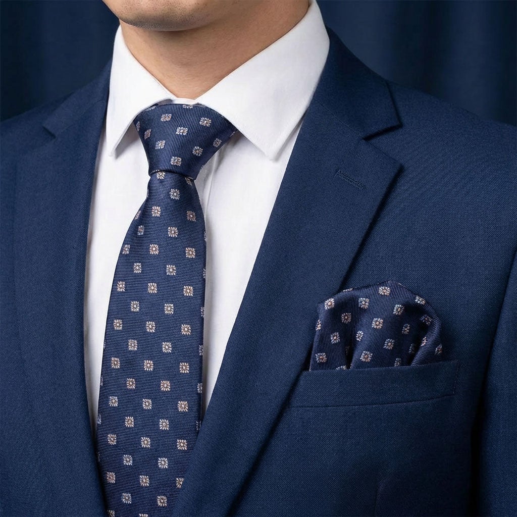 Sidenslips och näsduk 19743, mönstrad marin