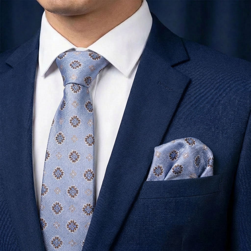 Sidenslips och näsduk 19740, mönstrad jeansblå