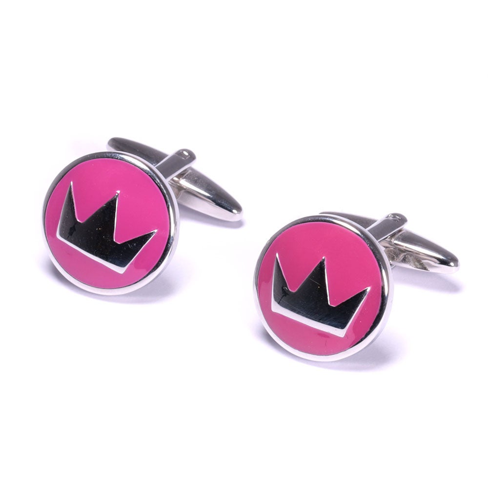 Manschettknapp Krona silver/rosa