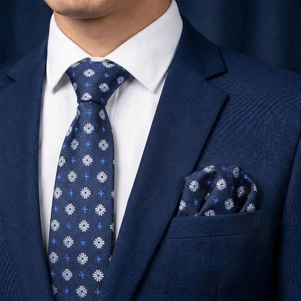 Sidenslips och näsduk 19740, mönstrad marinblå