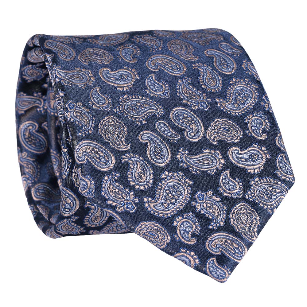 Sidenslips, mönstrad marin/beige