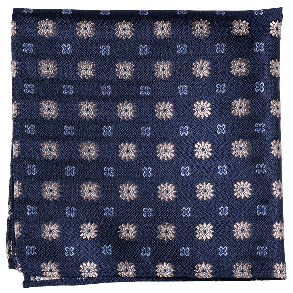 Sidennäsduk, mönstrad marinblå/beige
