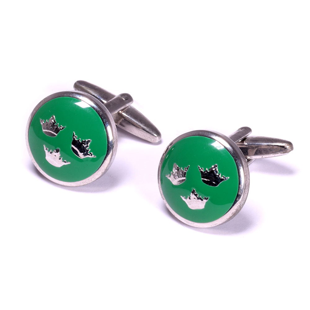 Manschettknapp Trekronor silver/grön
