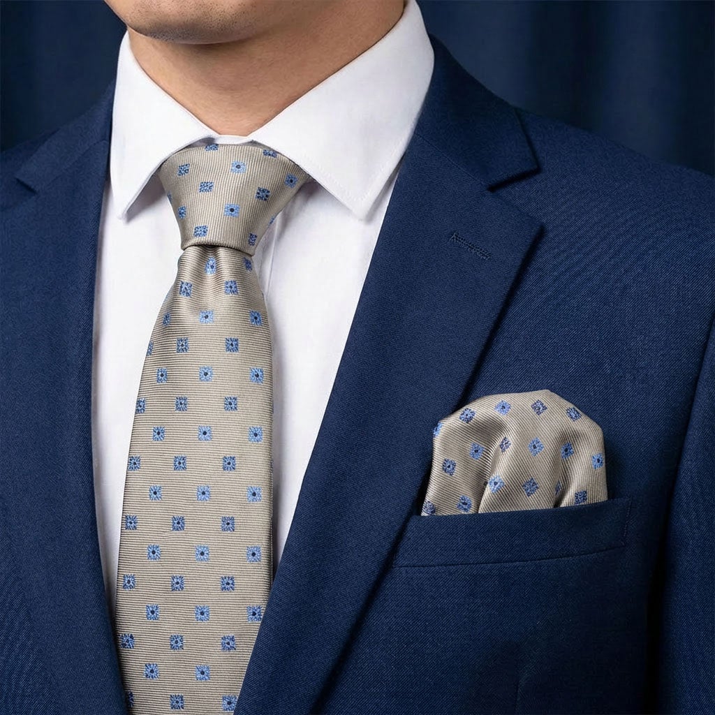 Sidenslips och näsduk 19743, mönstrad ljusgrön