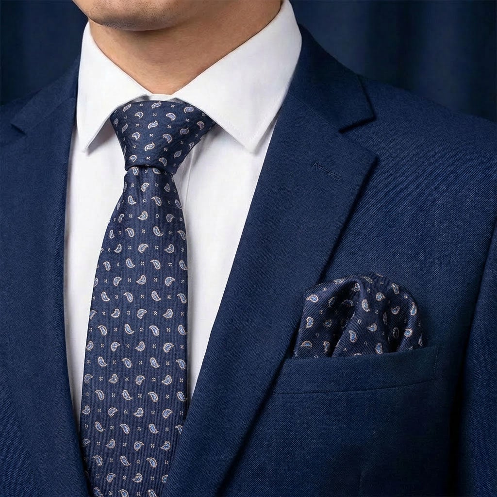 Sidenslips och näsduk 19753, mönstrad marinblå