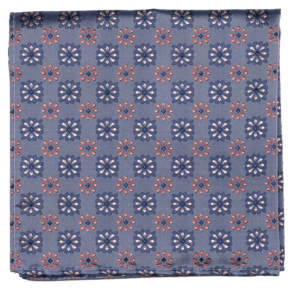 Sidennäsduk mönstrad jeansblå/persika