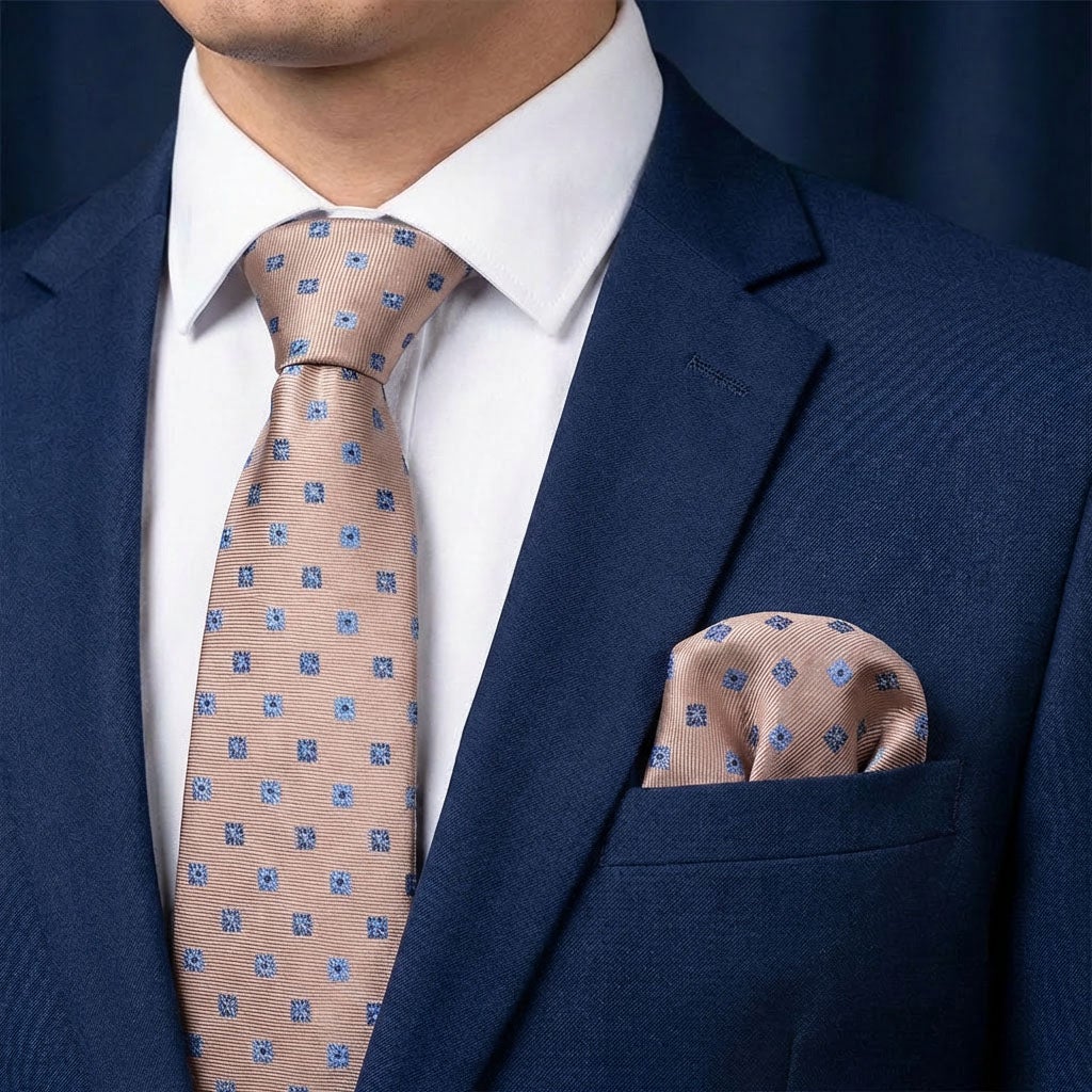 Sidenslips och näsduk 19743, mönstrad beige