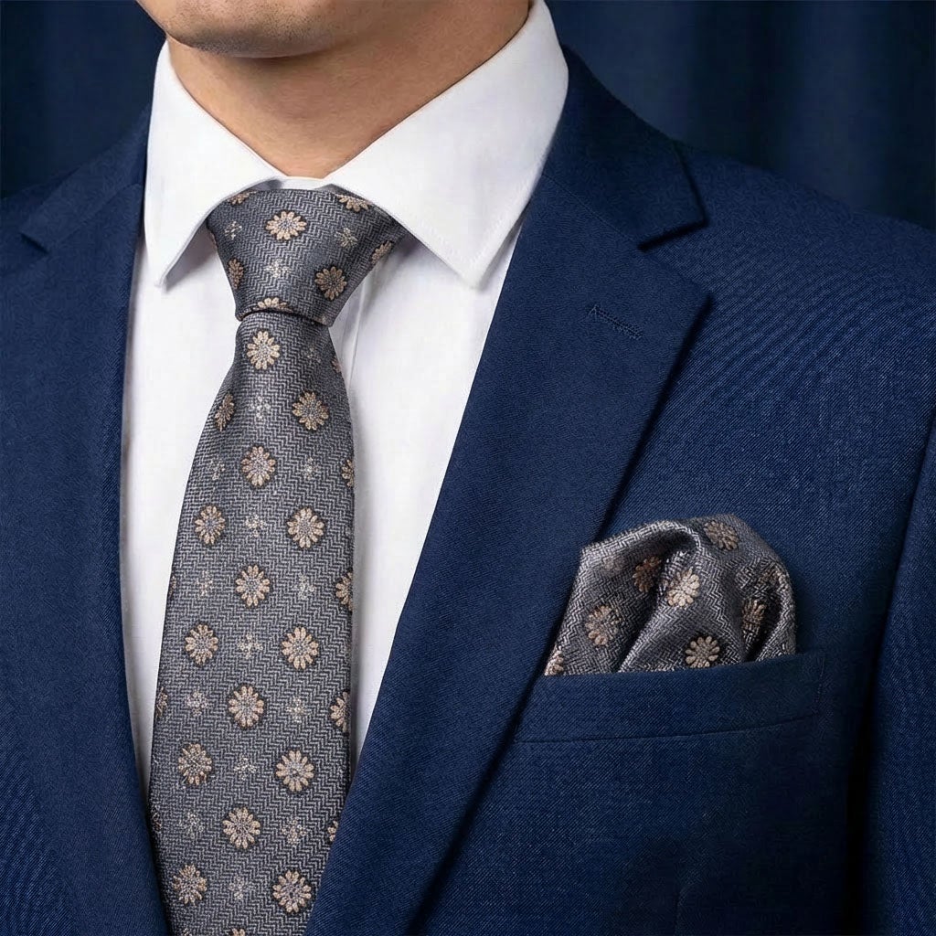 Sidenslips och näsduk 19740, mönstrad grå