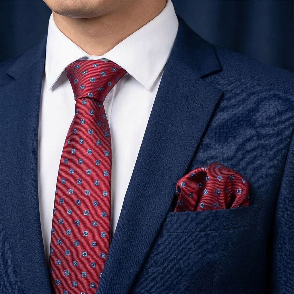 Sidenslips och näsduk 19743, mönstrad röd