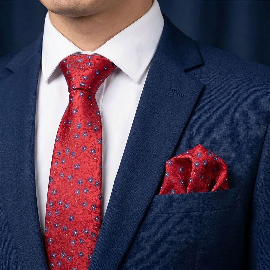 Sidenslips och näsduk 19746, mönstrad röd