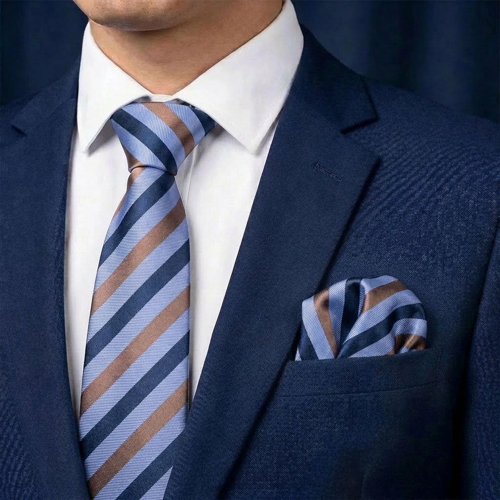 Sidenslips och näsduk 19739, mönstrad jeansblå