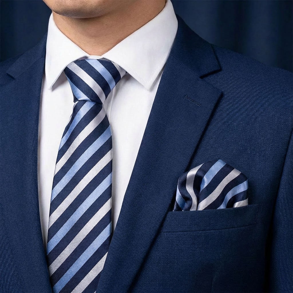 Sidenslips och näsduk 19739, mönstrad marinblå